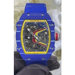 Richard Mille Super Clone RM67-02 Fernando Alonso Blue Carbon TPT 37 Grams Watch Blue Strap