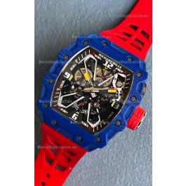 Richard Mille RM35-03 Rafael Nadal Edition Blue Carbon Fiber Casing 1:1 Mirror Replica Watch in Red Strap