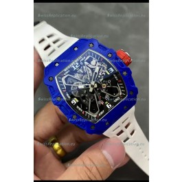 Richard Mille RM35-03 Rafael Nadal Edition Blue Carbon Fiber Casing 1:1 Mirror Replica Watch in White Strap