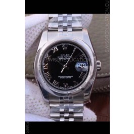 Rolex Datejust 36MM Cal.3135 Movement Swiss Replica Watch in 904L Steel Casing in Black Dial