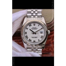 Rolex Datejust 36MM Cal.3135 Movement Swiss Replica Watch in 904L Steel Casing in White Roman Dial