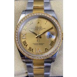 Rolex Datejust 36MM Cal.3135 Movement Swiss Replica Watch in 904L Steel Two Tone Casing Gold Dial