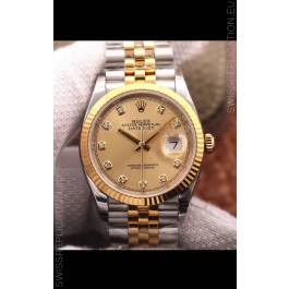 Rolex Datejust 36MM Cal.3135 Movement Swiss Replica Watch in 904L Steel Two Tone Casing Gold Dial
