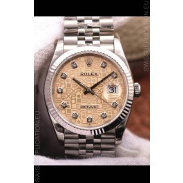 Rolex Datejust 36MM Cal.3135 Movement Swiss Replica Watch in 904L Steel Champange Computer Dial 