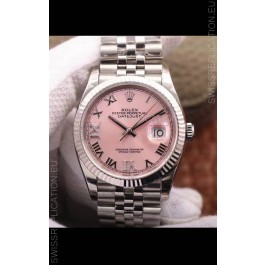 Rolex Datejust 36MM Cal.3135 Movement Swiss Replica Watch in 904L Steel Pink Dial 