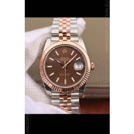 Rolex Datejust 41MM Cal.3135 Movement Swiss Replica Watch in 904L Steel Two Tone Brown Dial