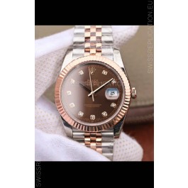 Rolex Datejust 41MM Cal.3135 Movement Swiss Replica Watch in 904L Steel Two Tone Brown Dial