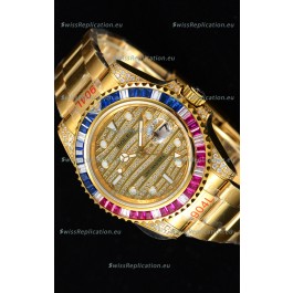 Rolex GMT Masters II Iced out Swiss watch with Yellow Gold 904L Case