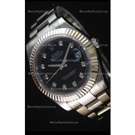 Rolex Datejust II 41MM with Cal.3136 Movement Swiss Replica Watch in Black Dial Diamonds Markers