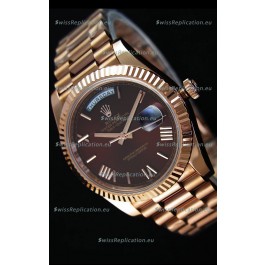 Rolex Day-Date 40MM Rose Gold in Brown Dial Roman Numerals Swiss Watch