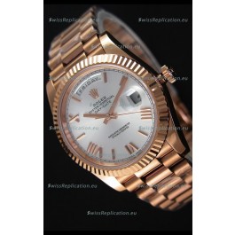 Rolex Day-Date 40MM Rose Gold in Silver Dial Roman Numerals Swiss Watch