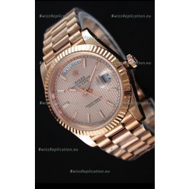 Rolex Day-Date 40MM Rose Gold in Pink Gold Textured Dial Roman Numerals Swiss Watch