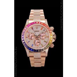 Rolex Daytona ICED OUT Rose Gold Watch Original Cal.4130 Movement - 1:1 Mirror 904L Steel Watch 