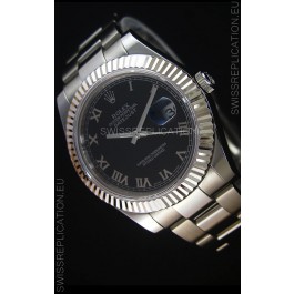 Rolex Datejust Japanese Replica Watch - Black Dial Roman Markers in 41MM with Oyster Strap