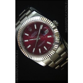 Rolex Datejust Japanese Replica Watch - Maroon Dial in 41MM with Oyster Strap