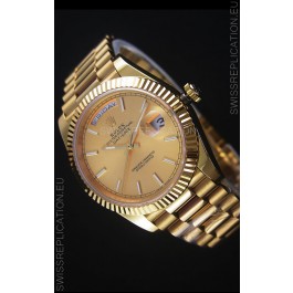 Rolex Day Date Japanese Replica Watch - Yellow Gold Casing in Gold Dial 40MM