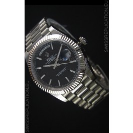 Rolex Day Date Japanese Replica Watch - Black Dial in Steel Casing - 40MM