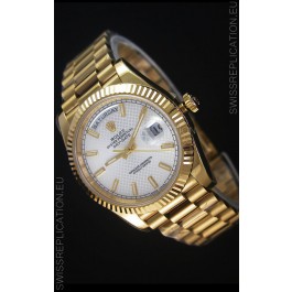 Rolex Day Date Japanese Replica Watch - Yellow Gold Casing in Steel Patterned Dial 40MM