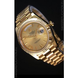 Rolex Day Date Japanese Replica Watch - Yellow Gold Casing in Gold Dial 40MM