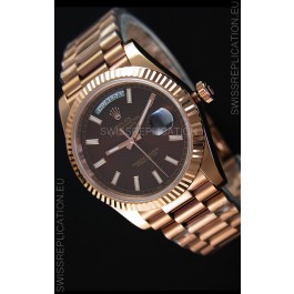 Rolex Day Date Japanese Replica Watch - Rose Gold Casing in Maroon Dial 40MM