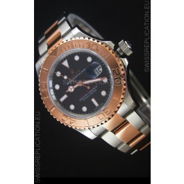 Rolex Yachtmaster Japanese Replica in Two Tone Rose Gold Casing Brown Dial - 40MM