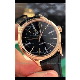 Rolex Cellini Date Ref#50505 Replica 1:1 Mirror Rose Gold Steel Black Dial Watch 