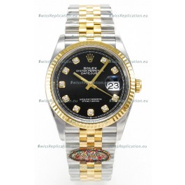 Rolex Super Clone Datejust ETA 3235 Movement 36MM Two Tone Yellow Gold Swiss Black Dial Watch
