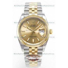 Rolex Super Clone Datejust ETA 3235 Movement 36MM Two Tone Yellow Gold Swiss Gold Dial