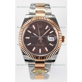 Rolex Super Clone Datejust ETA 3235 Movement 41MM Two Tone Rose Gold Plating Brown Dial Watch