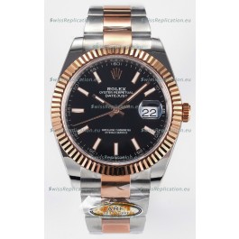 Rolex Super Clone Datejust ETA 3235 Movement 41MM Two Tone Rose Gold Plating Black Dial Watch