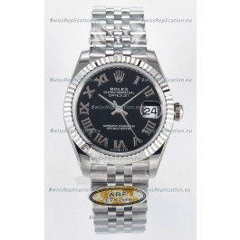 Rolex Super Clone Datejust ETA 2688 Movement 31MM Stainless Steel Black Roman Dial Watch 