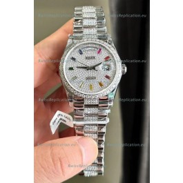 Rolex Day Date Super Clone White Gold Plated Custom Modified Diamonds Paved Watch 