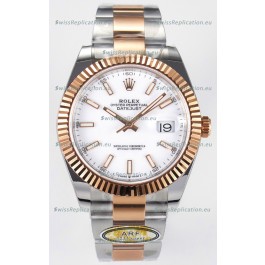 Rolex Super Clone Datejust ETA 3235 Movement 41MM Two Tone Rose Gold Plating White Dial Watch
