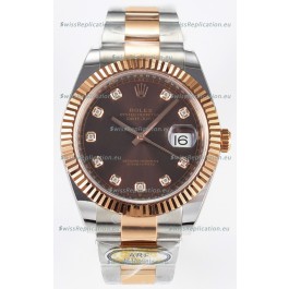 Rolex Super Clone Datejust ETA 3235 Movement 41MM Two Tone Rose Gold Plating Brown Dial Watch