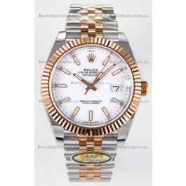 Rolex Super Clone Datejust ETA 3235 Movement 41MM Two Tone Rose Gold Plating White Dial Watch