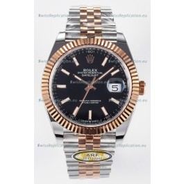 Rolex Super Clone Datejust ETA 3235 Movement 41MM Two Tone Rose Gold Plating Black Dial Watch