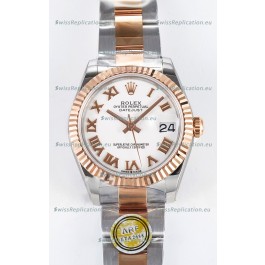 Rolex Super Clone Datejust ETA 2688 Movement 31MM Two Tone Rose Gold Swiss White Dial