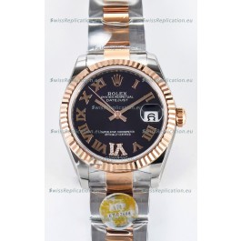 Rolex Super Clone Datejust ETA 2688 Movement 31MM Two Tone Rose Gold Swiss Black Dial