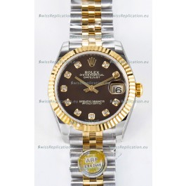 Rolex Super Clone Datejust ETA 2688 Movement 31MM Two Tone Yellow Gold Brown Dial