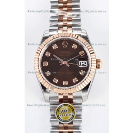 Rolex Super Clone Datejust ETA 2688 Movement 31MM Two Tone Rose Gold Swiss Brown Dial