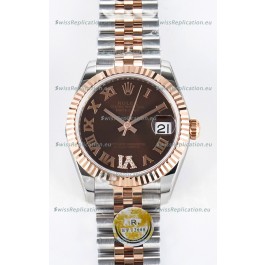 Rolex Super Clone Datejust ETA 2688 Movement 31MM Two Tone Rose Gold Swiss Brown Dial