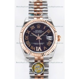 Rolex Super Clone Datejust ETA 2688 Movement 31MM Two Tone Rose Gold Swiss Purple Dial
