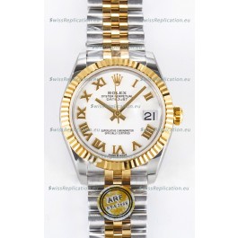 Rolex Super Clone Datejust ETA 2688 Movement 31MM Two Tone Yellow Gold Swiss White Dial