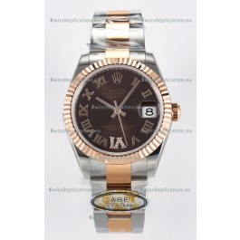 Rolex Super Clone Datejust ETA 2688 Movement 31MM Two Tone Rose Gold Swiss Brown Dial