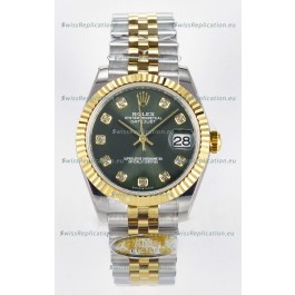 Rolex Super Clone Datejust ETA 2688 Movement 31MM Two Tone Yellow Gold Swiss Green Dial 
