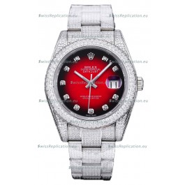 Rolex Datejust 41MM Swiss Replica - Iced Out Edition in Red Dial 