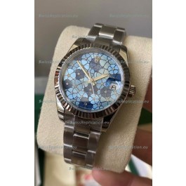 Rolex Datejust Ladies 31MM Cal.3135 Movement Swiss Replica Blue Motif Oyster Strap in 904L Steel Casing