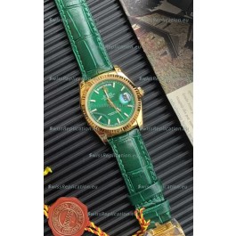 Rolex Day Date Yellow Gold Casing Watch in Green Strap 36MM - 1:1 Mirror Quality 