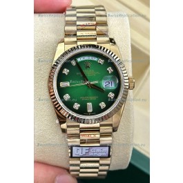 Rolex Day Date Super Clone 18K Yellow Gold Watch 36MM - Green Dial 1:1 Mirror Replica Watch 