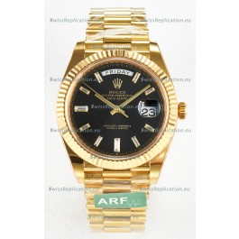 Rolex Day Date Super Clone 18K Yellow Gold Watch 40MM - Black Dial 1:1 Mirror Quality